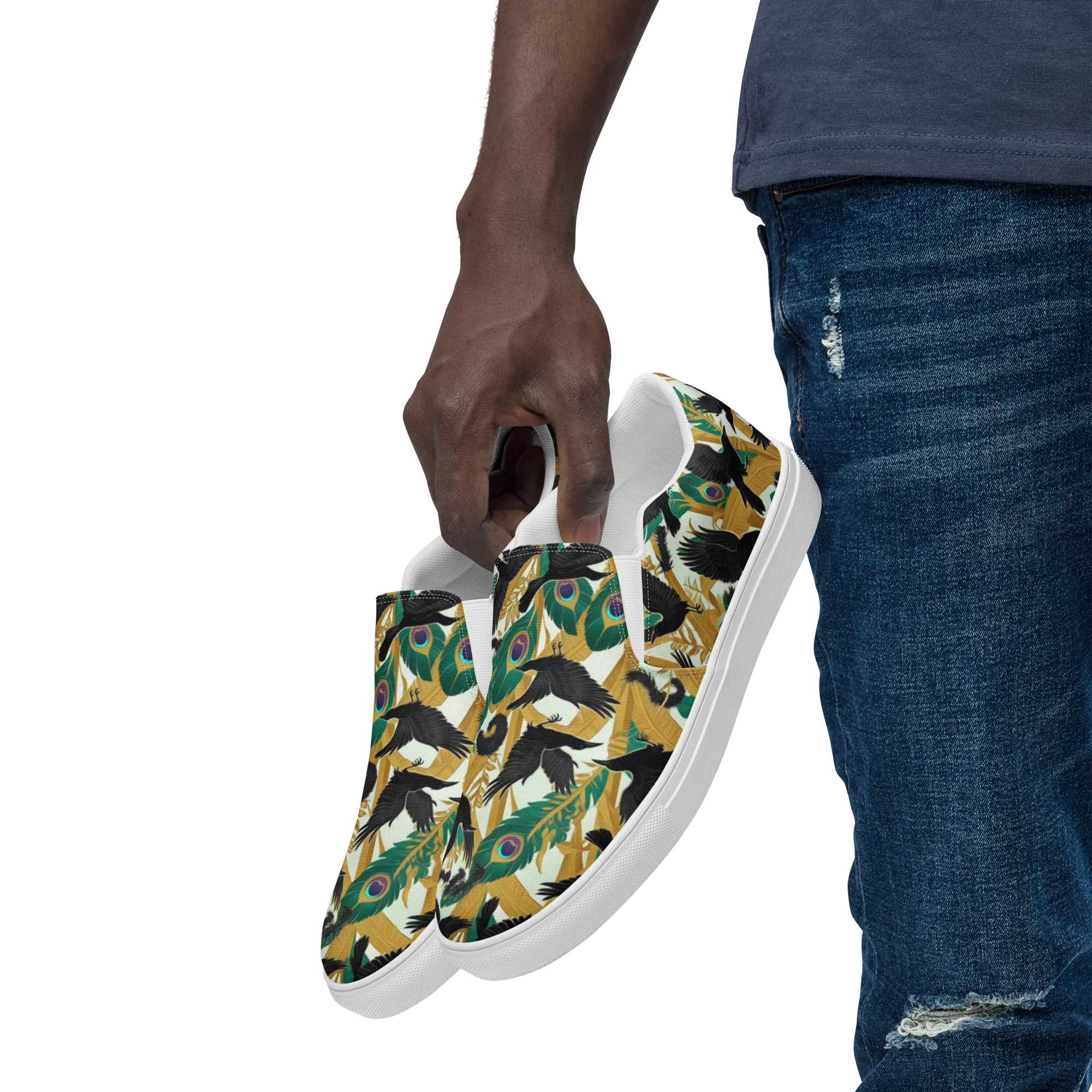 Midnight Plumes on Men's Slip-On Canvas Shoes — Left Front