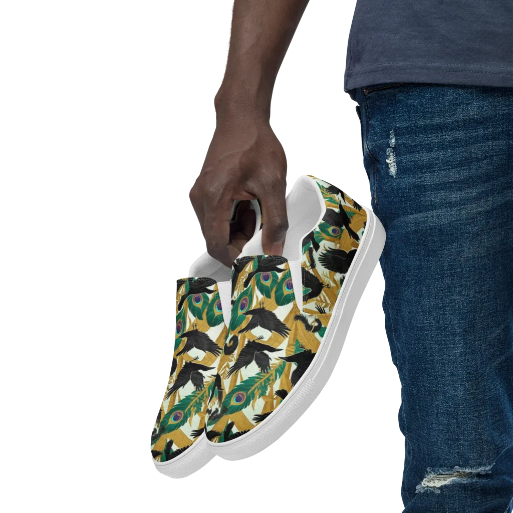 Midnight Plumes on Men's Slip-On Canvas Shoes — Left Front