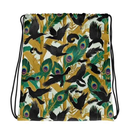Midnight Plumes on a Drawstring Bag