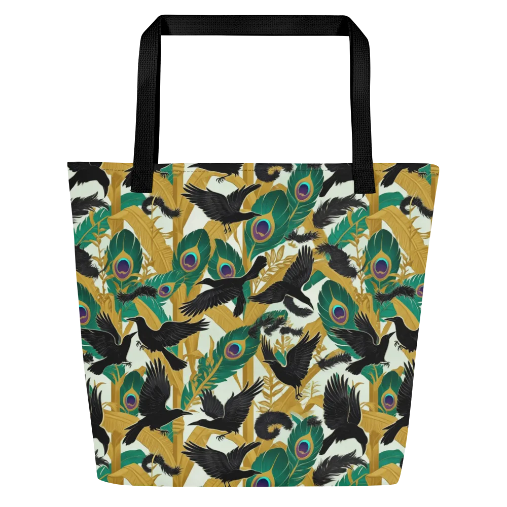 Midnight Plumes on Large Tote Bag W/ Pocket — Front