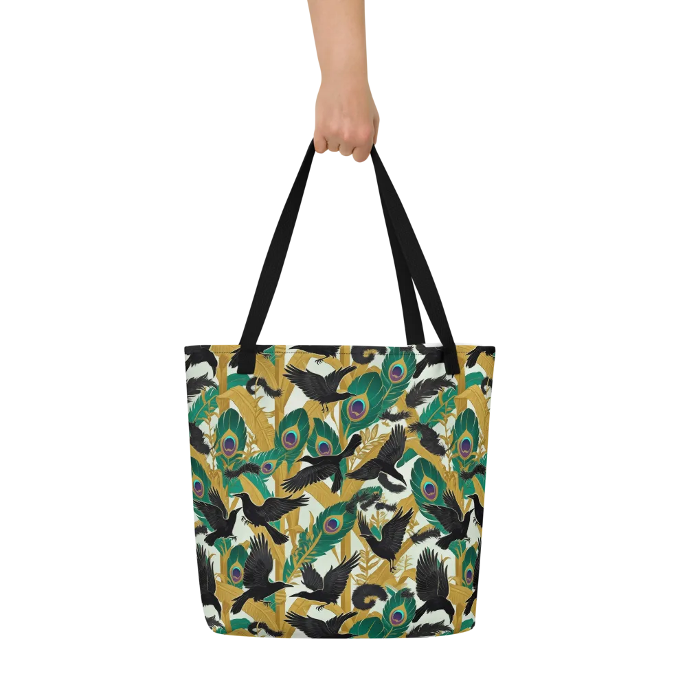 Midnight Plumes on Large Tote Bag W/ Pocket — Front
