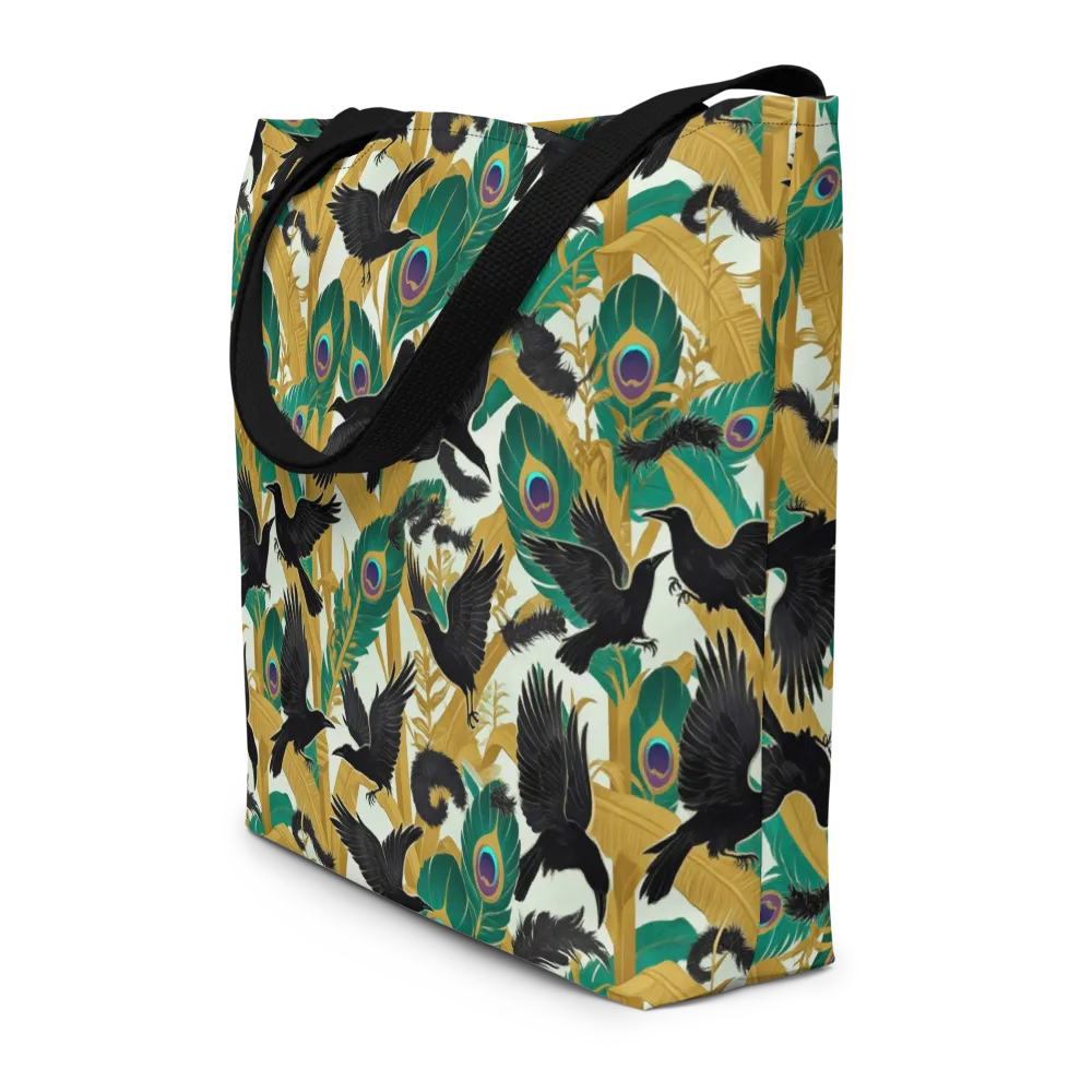 Midnight Plumes on Large Tote Bag W/ Pocket — Front