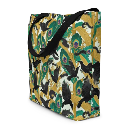 Midnight Plumes on a Large Tote Bag W/ Pocket