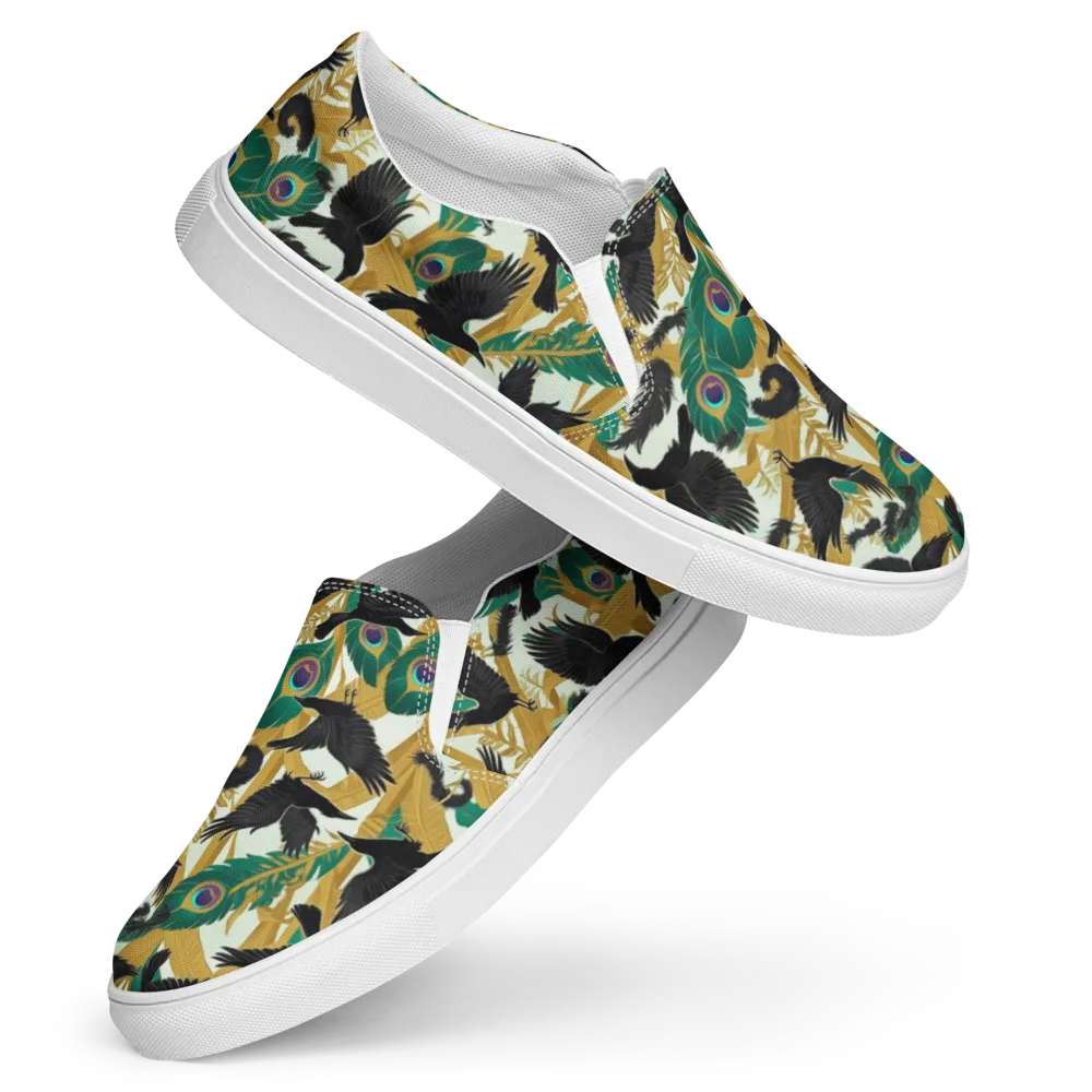 Midnight Plumes on Women's Slip-On Canvas Shoes — Front