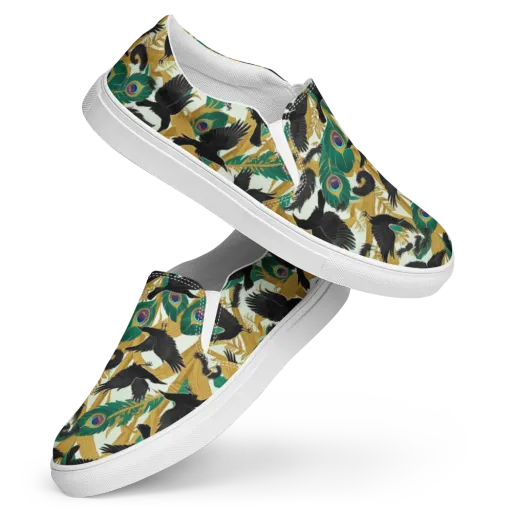 Midnight Plumes on a Women's Slip-On Canvas Shoes