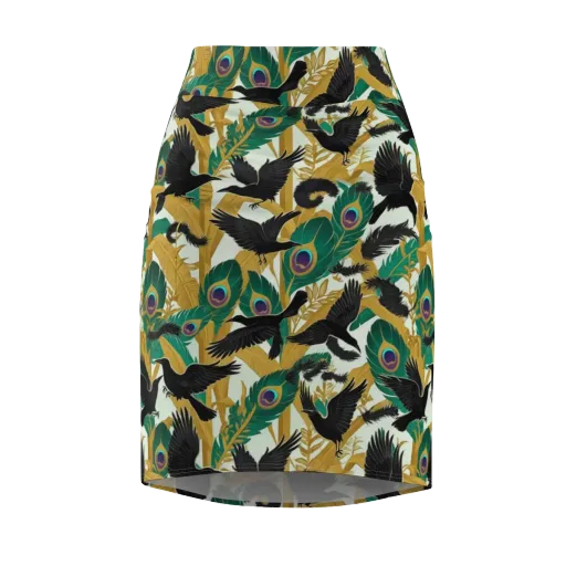 Midnight Plumes on a Pencil Skirt