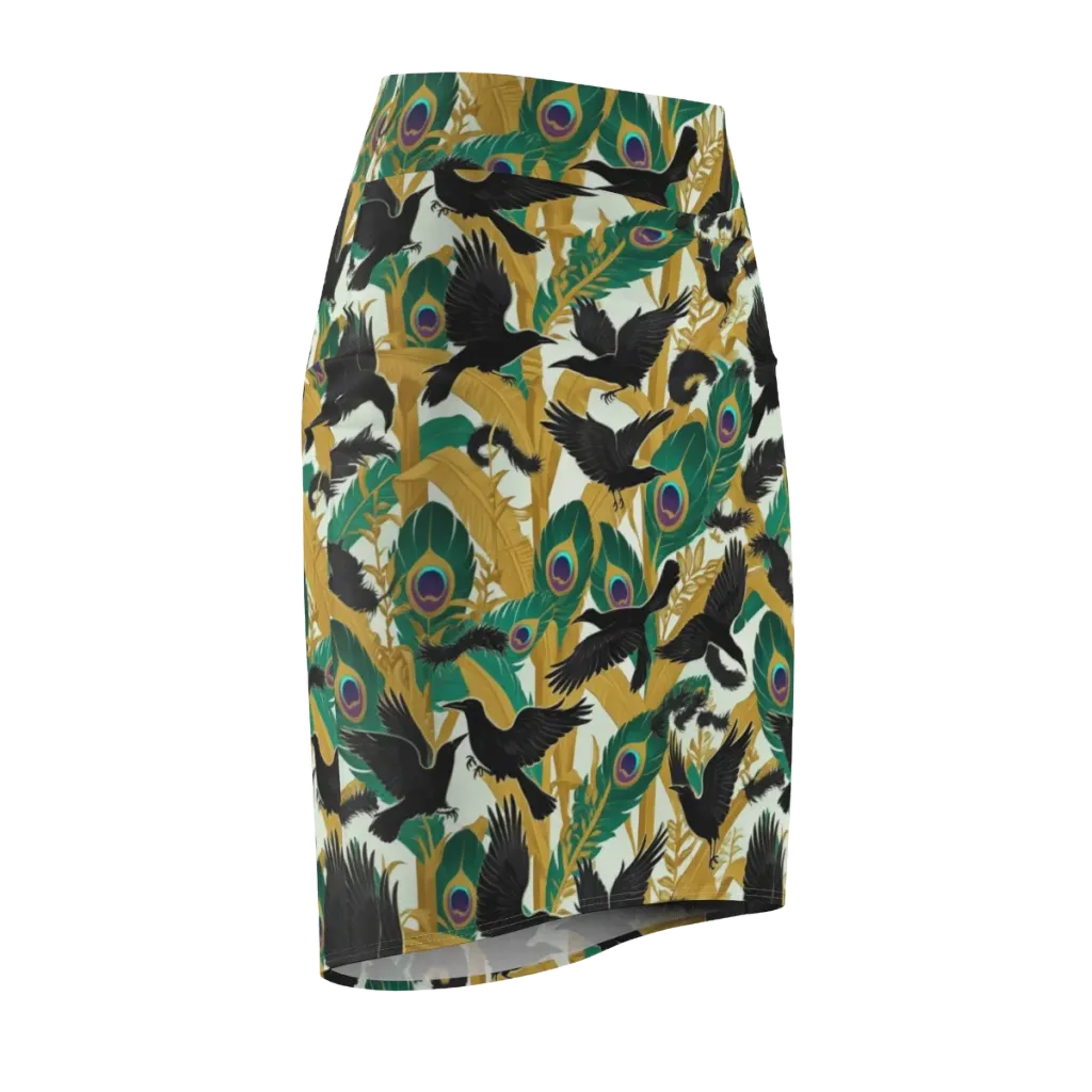 Midnight Plumes on Pencil Skirt — Front Side