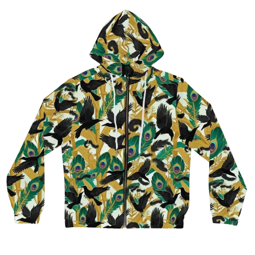 Midnight Plumes on a Women's Full-Zip Hoodie