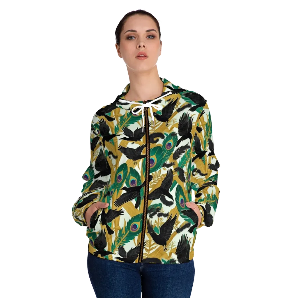 Midnight Plumes on Women's Full-Zip Hoodie — Front On Person