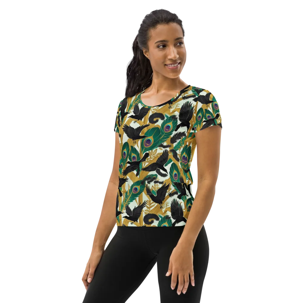 Midnight Plumes on Women's Athletic T-Shirt — Left