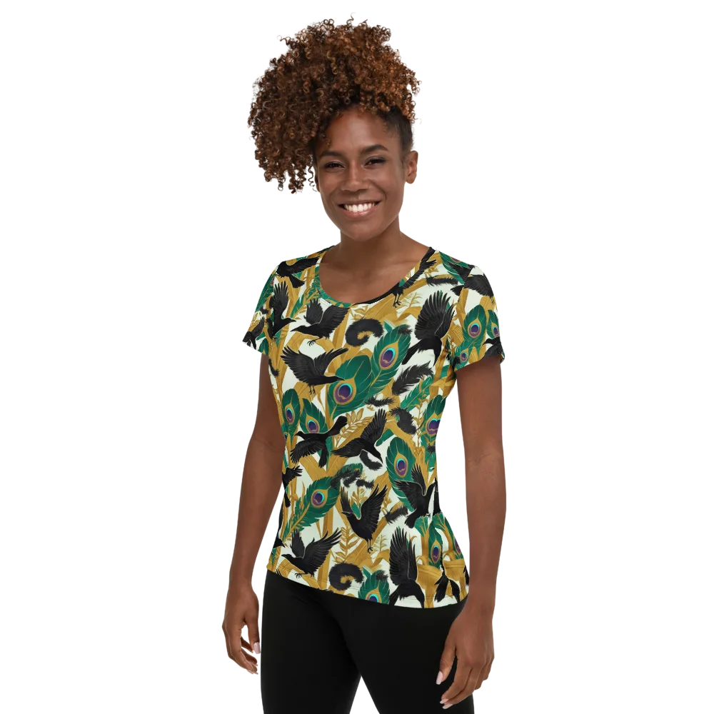 Midnight Plumes on Women's Athletic T-Shirt — Left