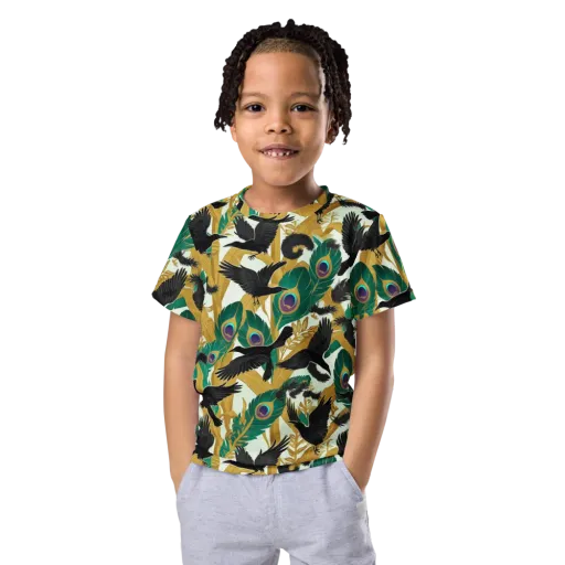 Midnight Plumes on a Kids Crew Neck T-Shirt