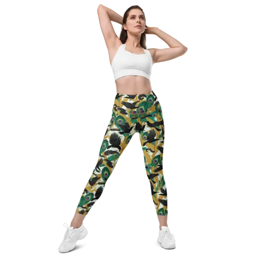 Midnight Plumes on a Leggings with Pockets