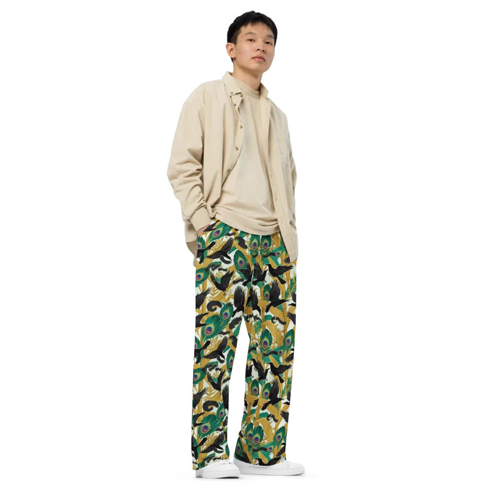 Midnight Plumes on Wide-Leg Pants — Right Front