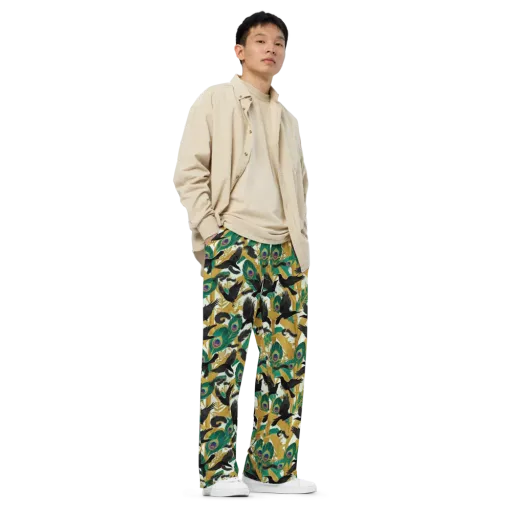 Midnight Plumes on a Wide-Leg Pants