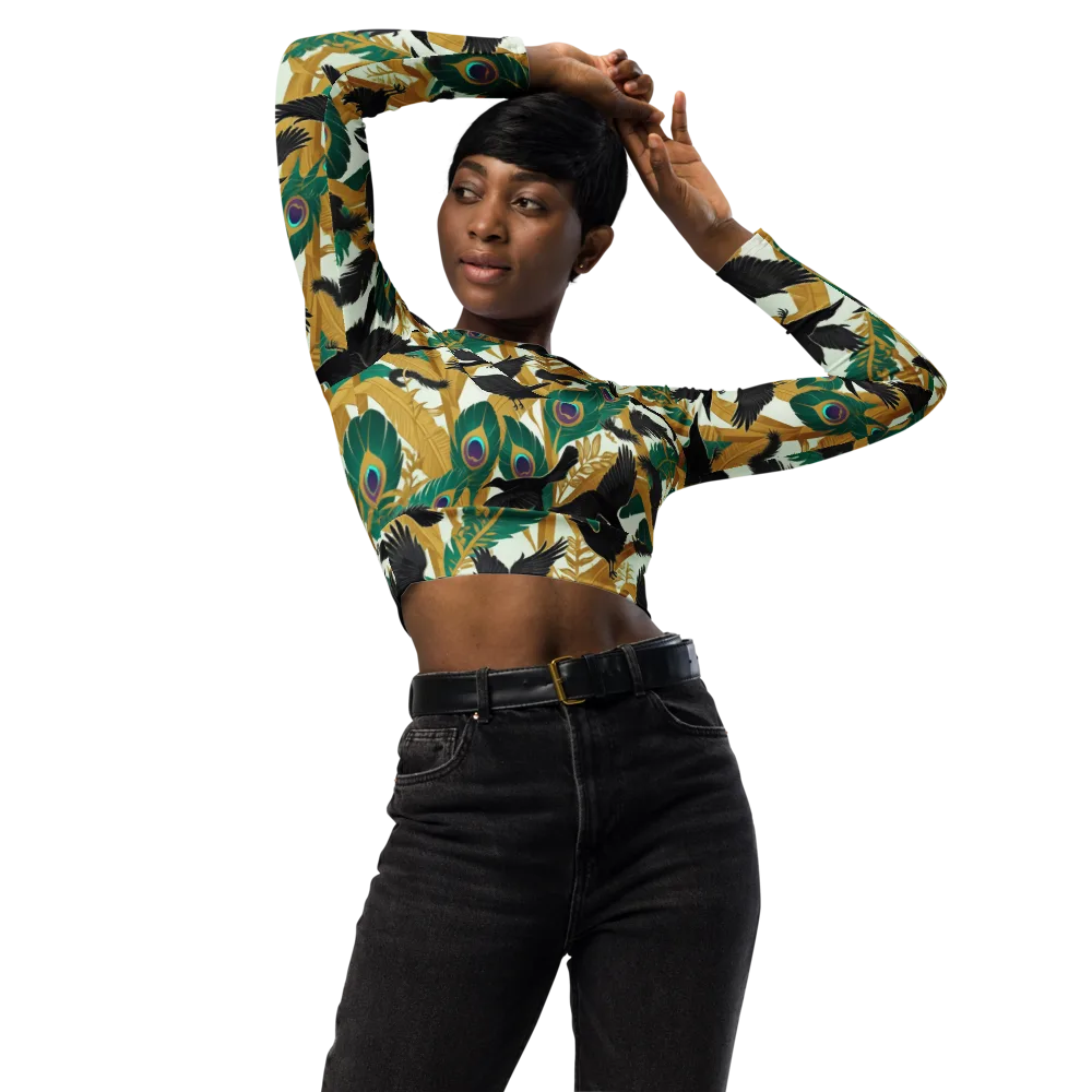 Midnight Plumes on Long Sleeve Crop Top — Front