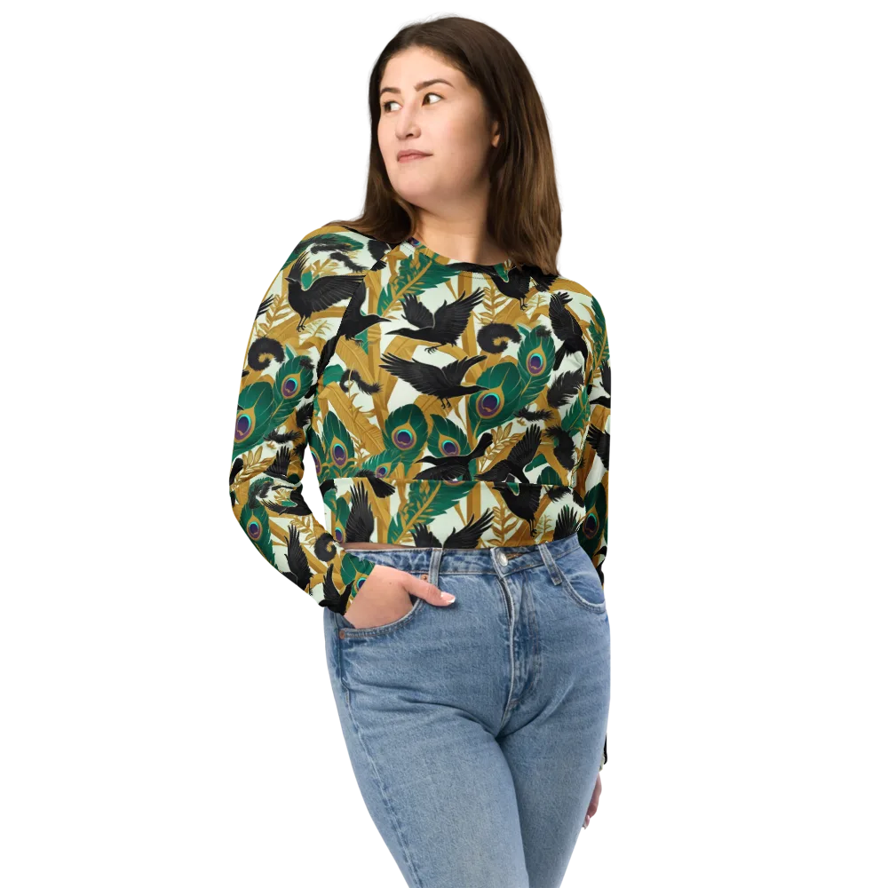Midnight Plumes on Long Sleeve Crop Top — Front