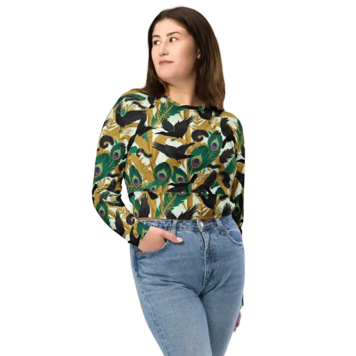 Midnight Plumes on a Long Sleeve Crop Top