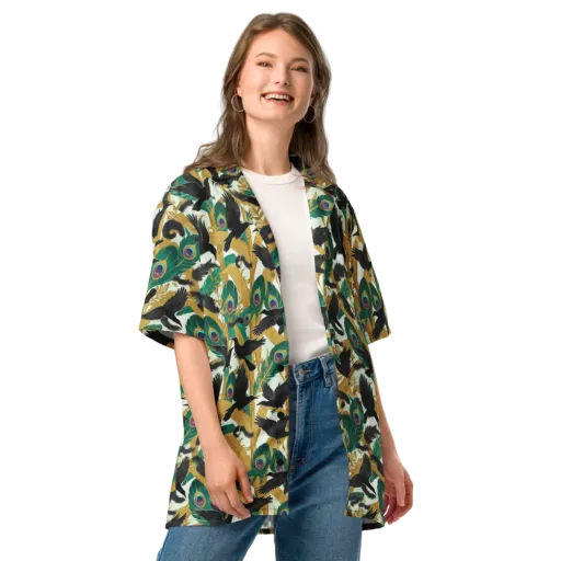 Midnight Plumes on a Button Shirt
