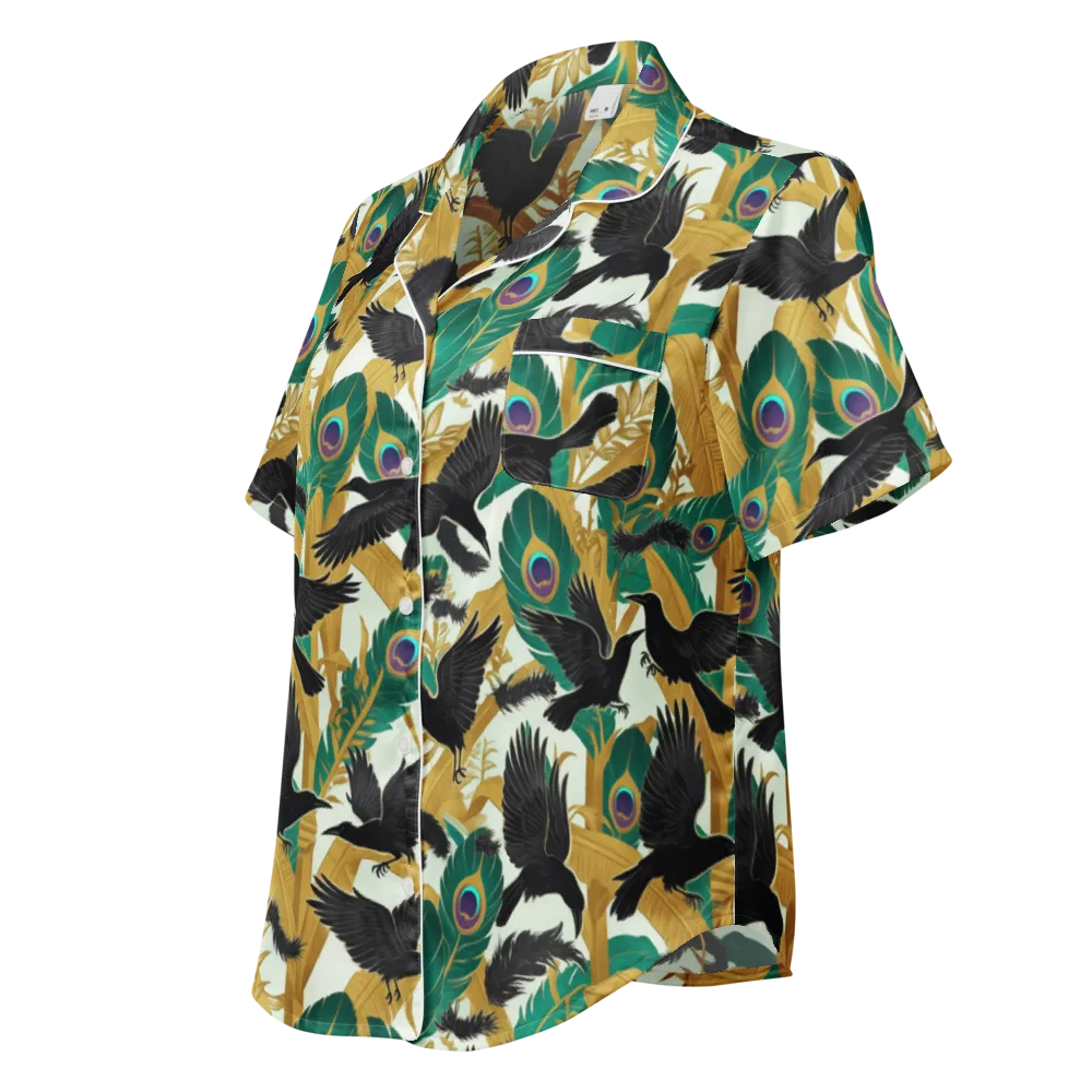 Midnight Plumes on Women's Short Sleeve Pajama Top — Left Front