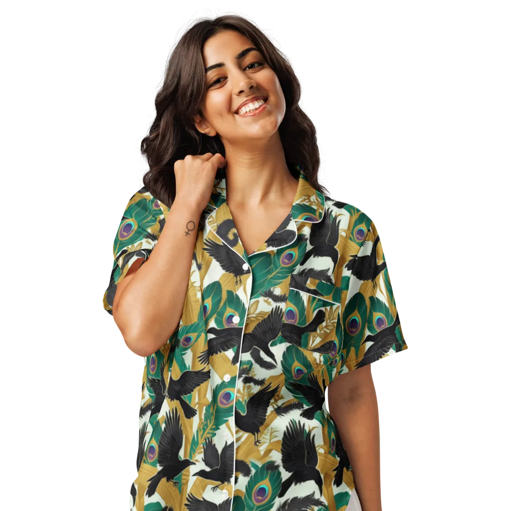 Midnight Plumes on Women's Short Sleeve Pajama Top — Front