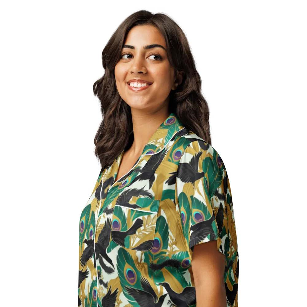 Midnight Plumes on Women's Short Sleeve Pajama Top — Left Front