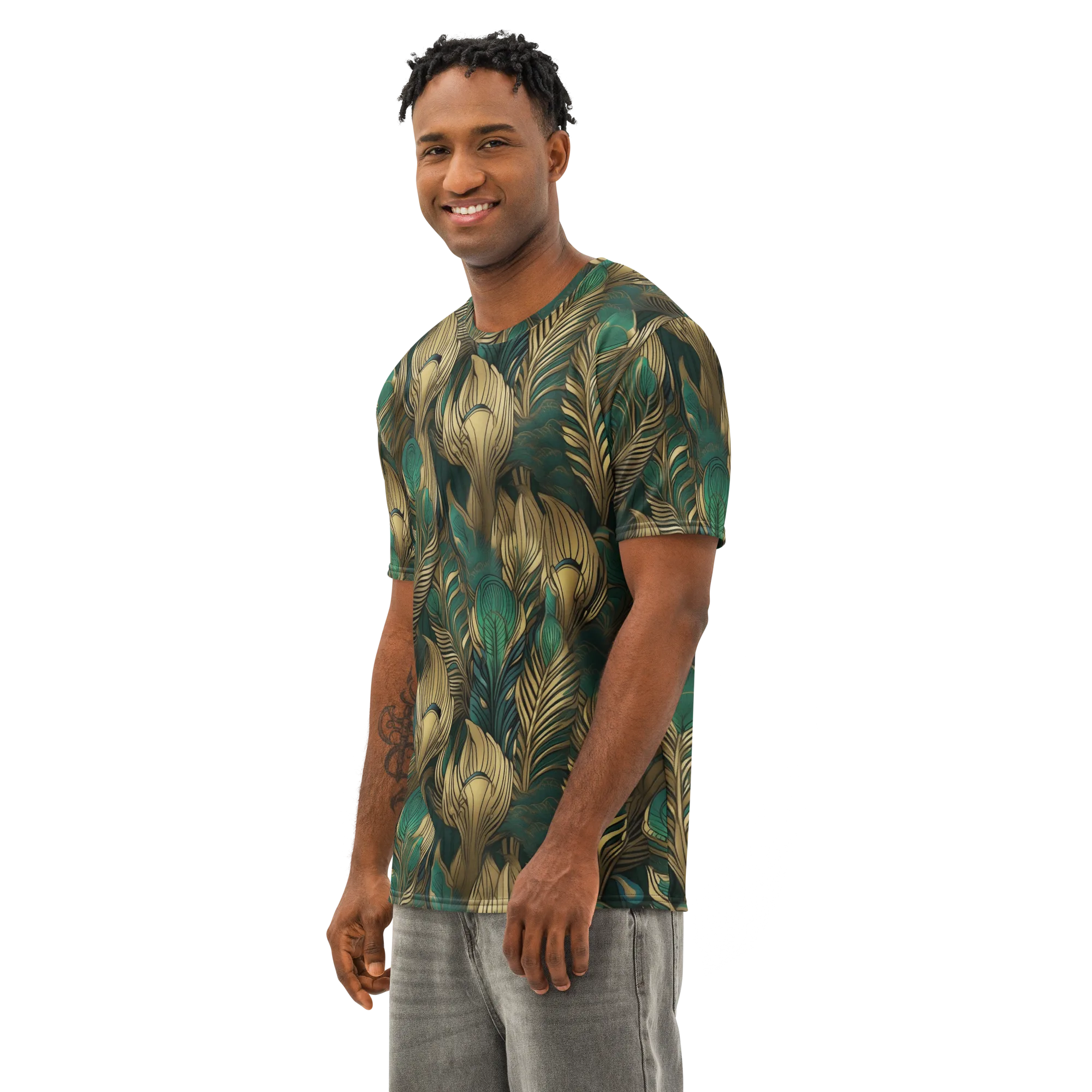 Jade Baroque on Men's Cotton Crew Neck T-Shirt — Left Front