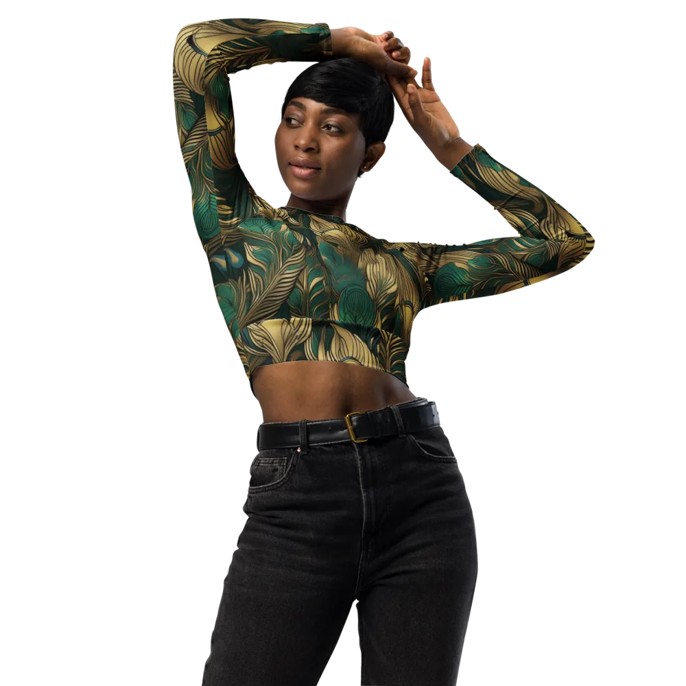 Jade Baroque on Long Sleeve Crop Top — Front