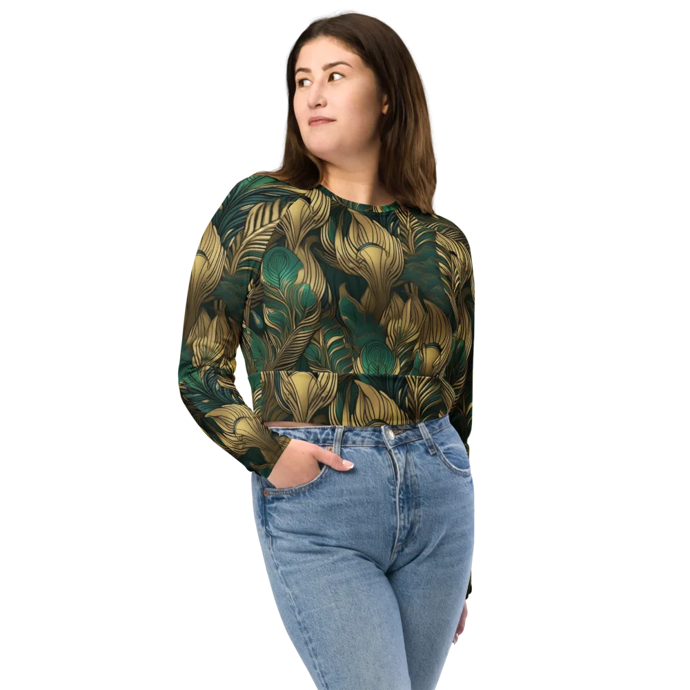 Jade Baroque on Long Sleeve Crop Top — Front