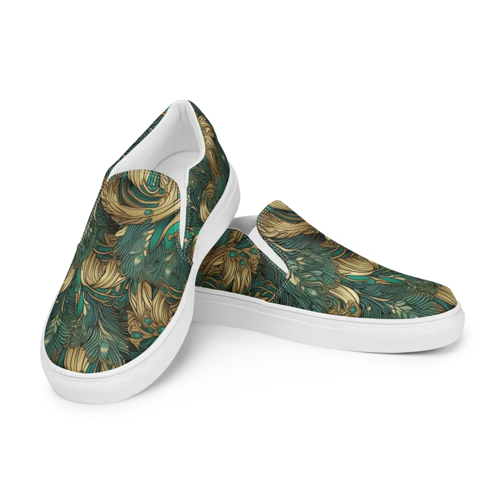Art Nouveau Canopy on Men's Slip-On Canvas Shoes — Left Front
