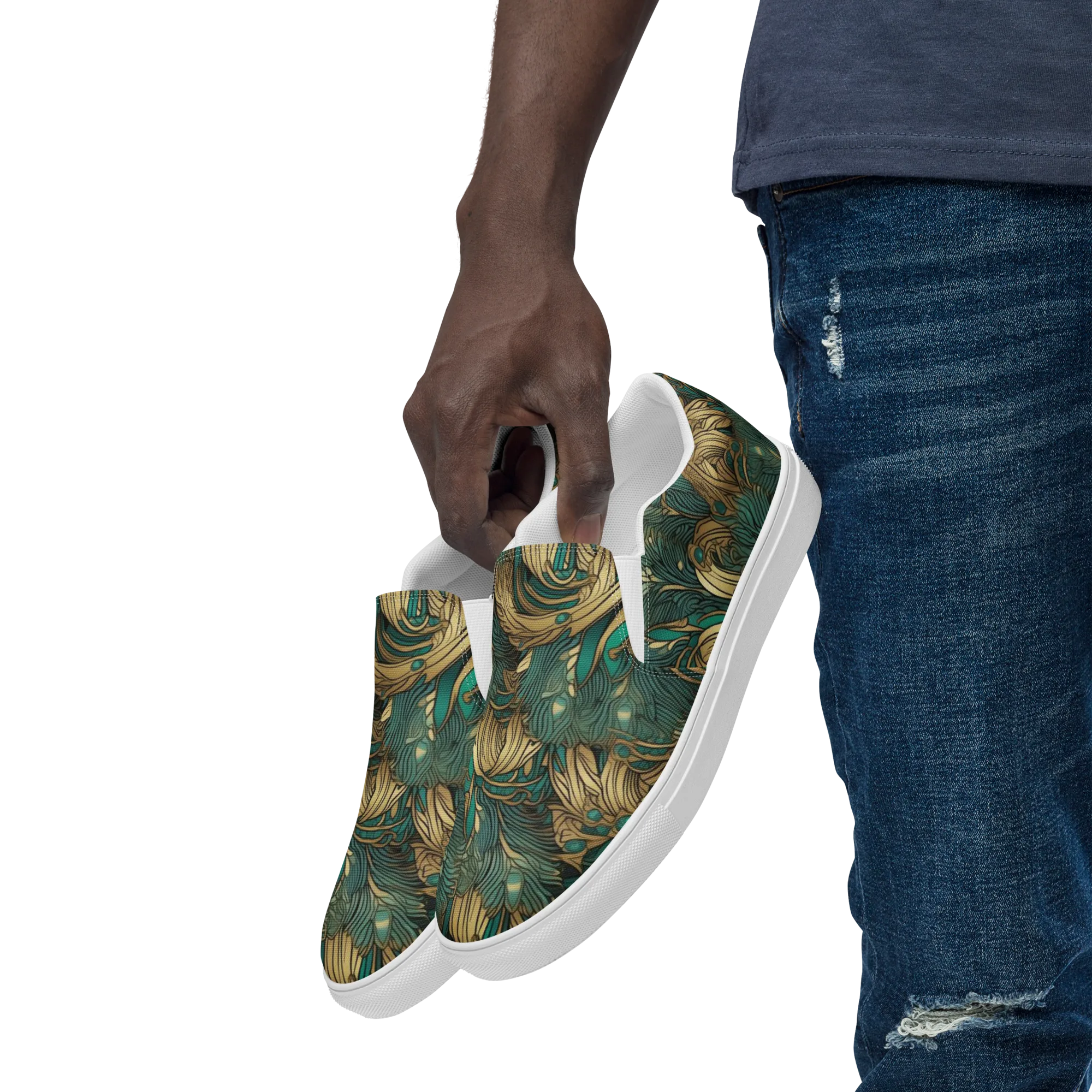 Art Nouveau Canopy on Men's Slip-On Canvas Shoes — Left Front