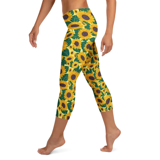 Sunlit Sunflower on a Capri Leggings