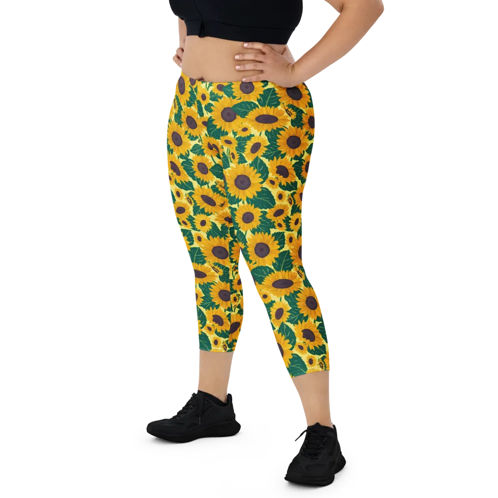 Sunlit Sunflower on Capri Leggings — Front