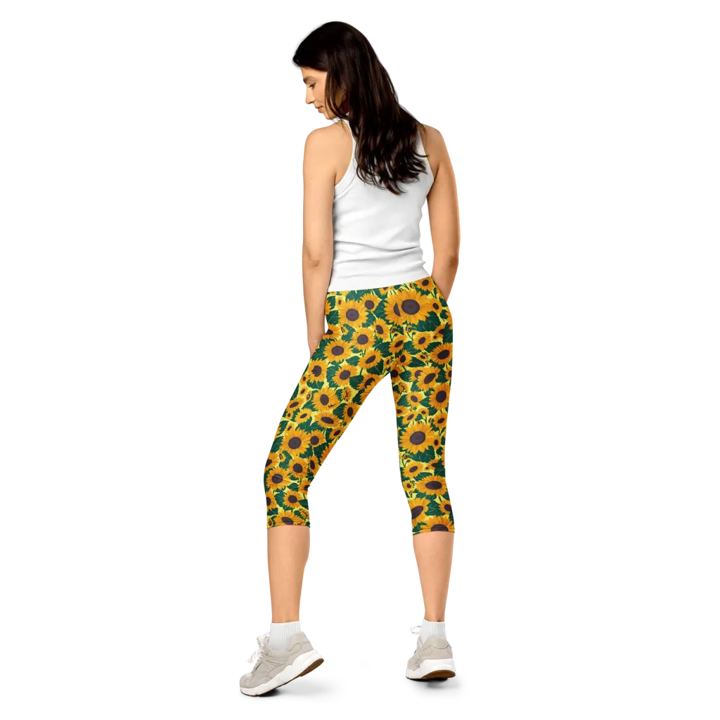 Sunlit Sunflower on Capri Leggings — Back