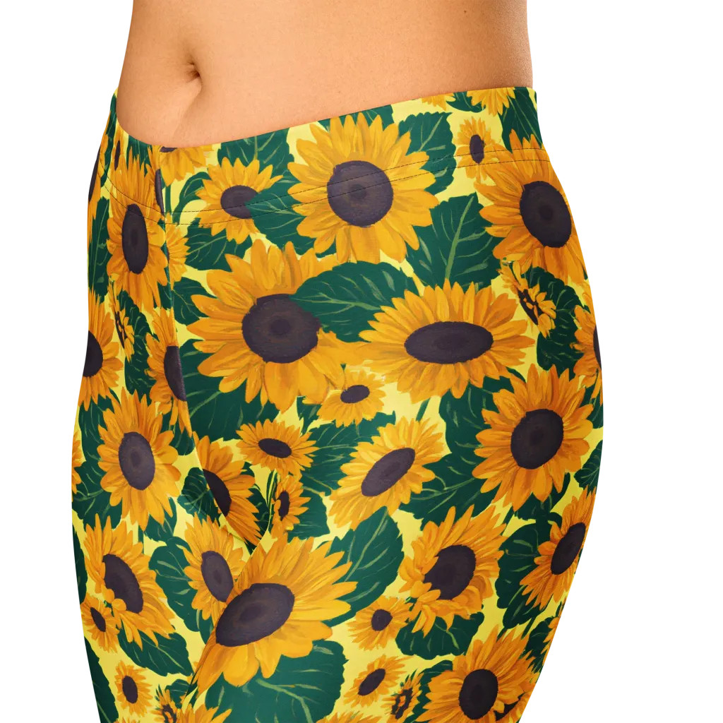 Sunlit Sunflower on Capri Leggings — Zoomed-in