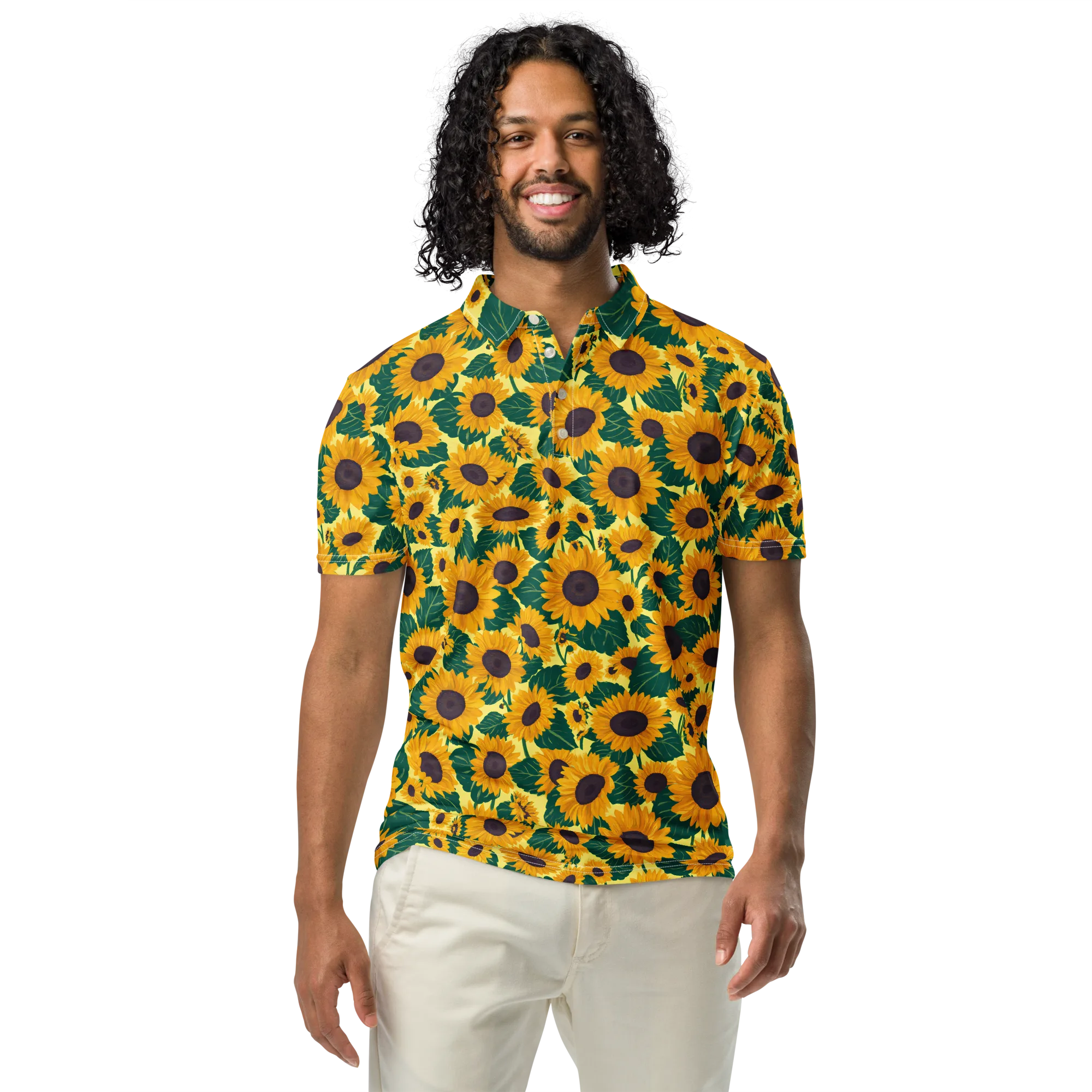 Sunlit Sunflower on Men's Slim Fit Polo Shirt — Front