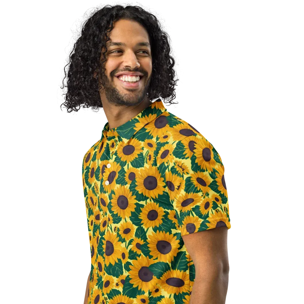 Sunlit Sunflower on Men's Slim Fit Polo Shirt — Left Front