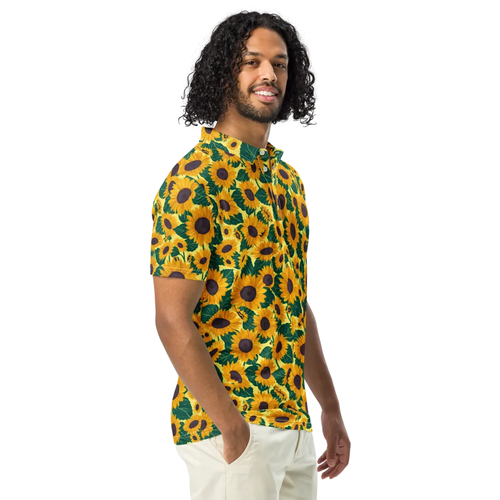 Sunlit Sunflower on Men's Slim Fit Polo Shirt — Right Front