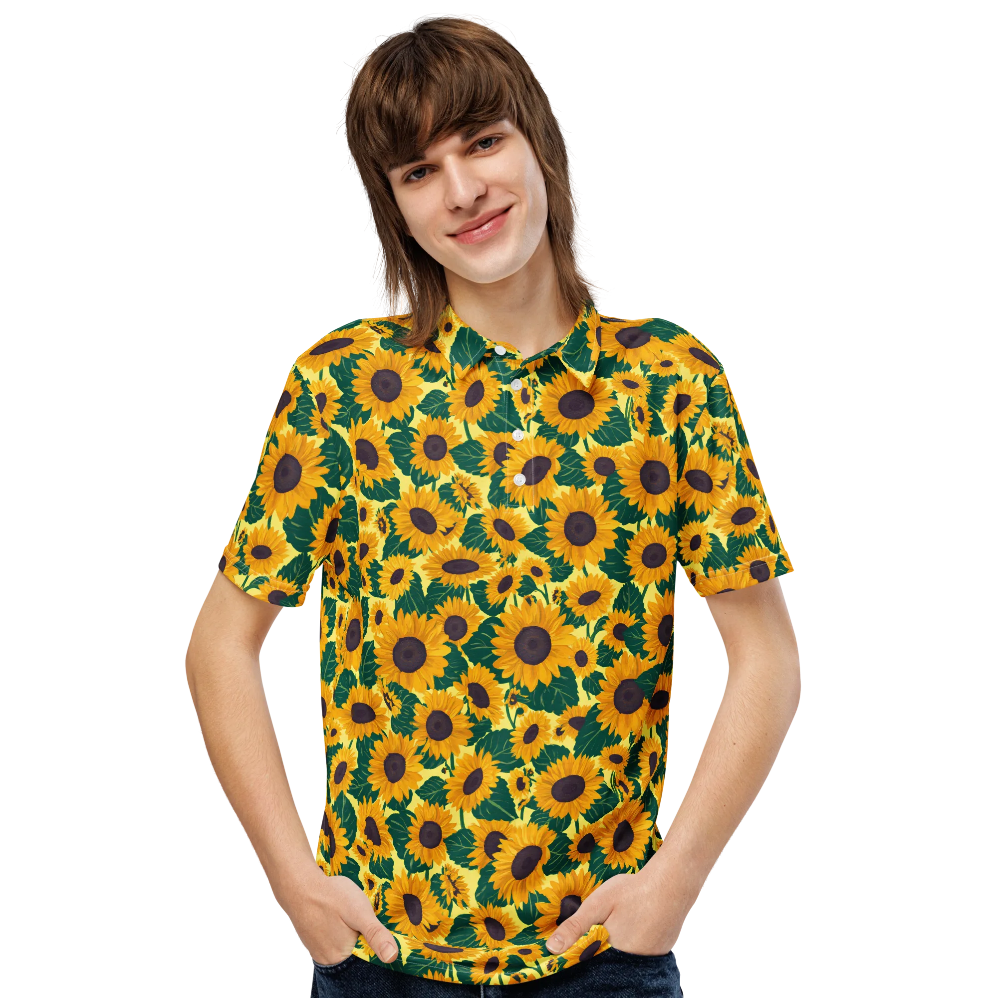 Sunlit Sunflower on Men's Slim Fit Polo Shirt — Front
