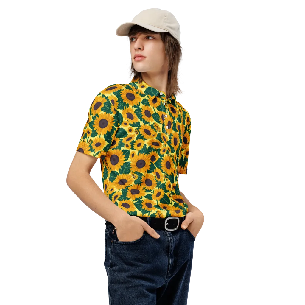 Sunlit Sunflower on Men's Slim Fit Polo Shirt — Right Front
