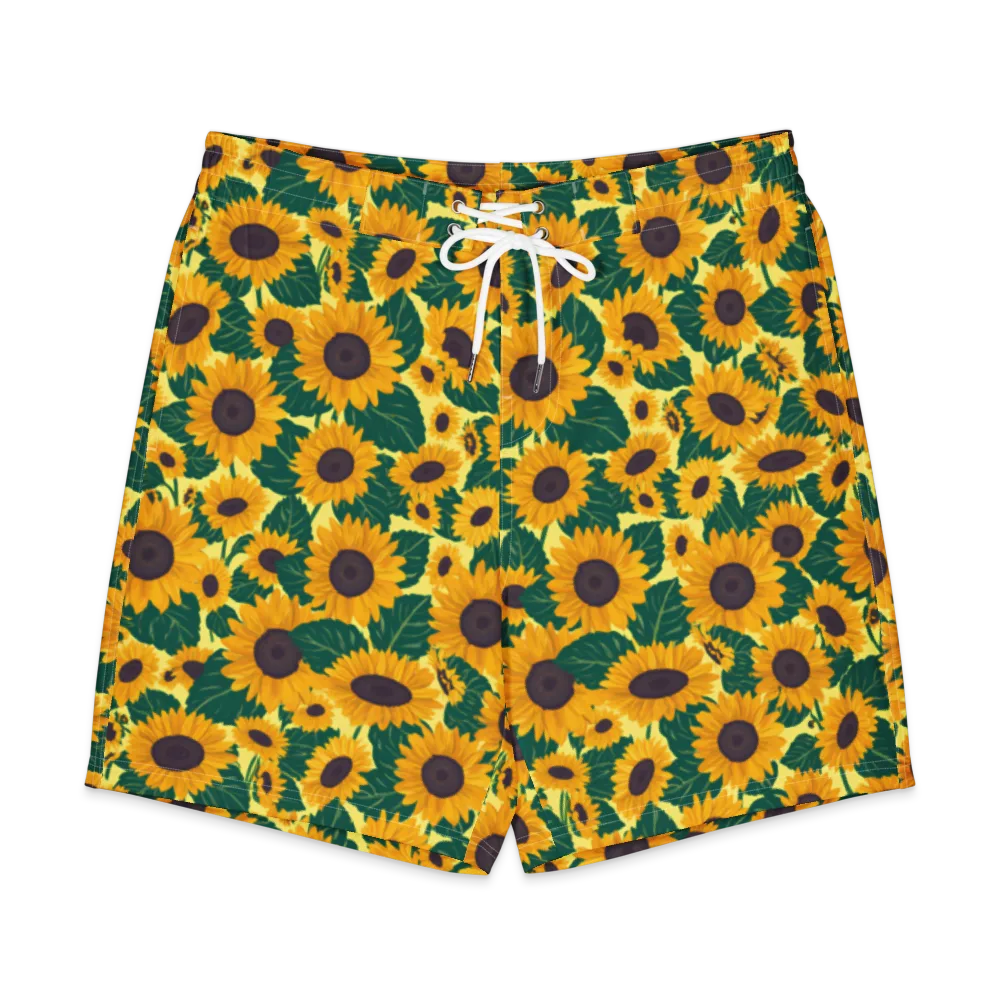 Sunlit Sunflower on Men's Board Shorts — Front