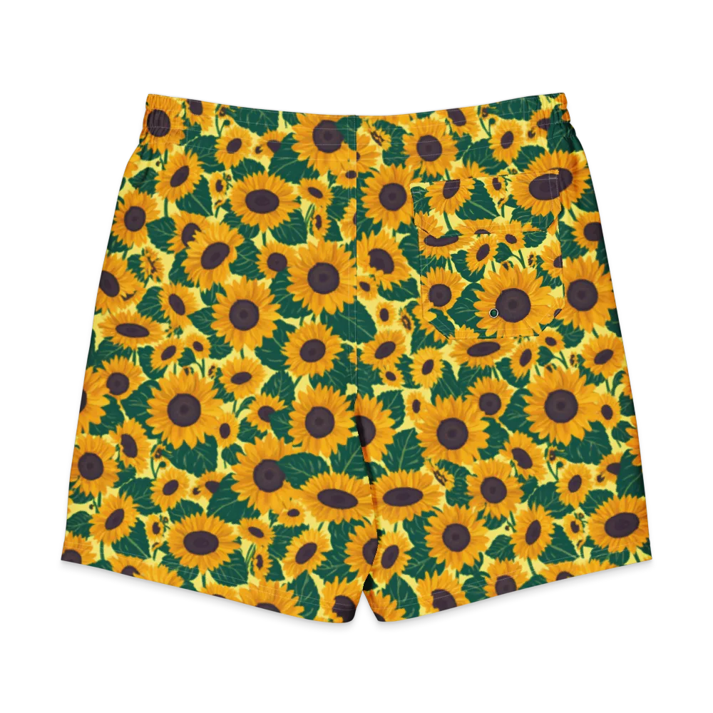 Sunlit Sunflower on Men's Board Shorts — Back