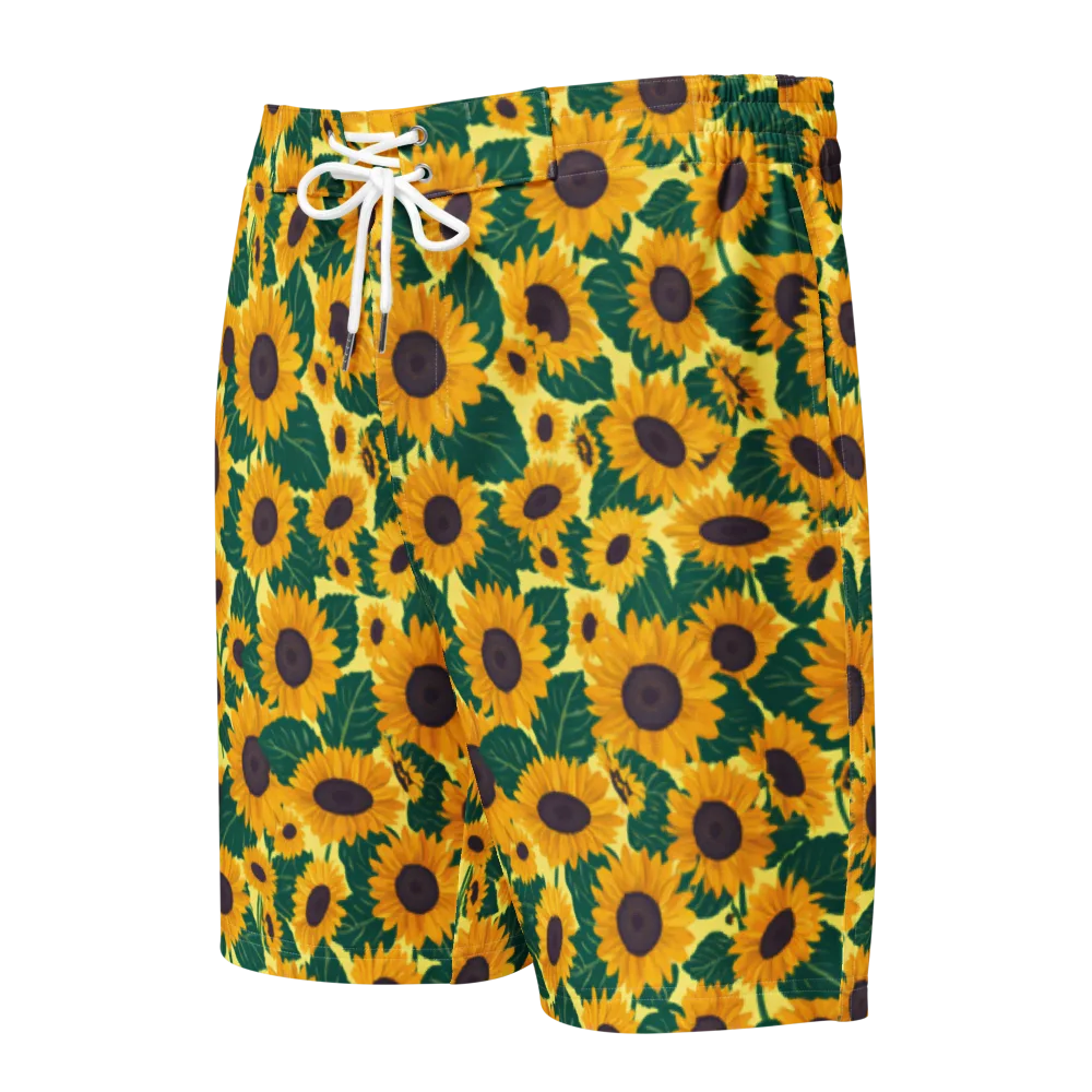 Sunlit Sunflower on Men's Board Shorts — Front