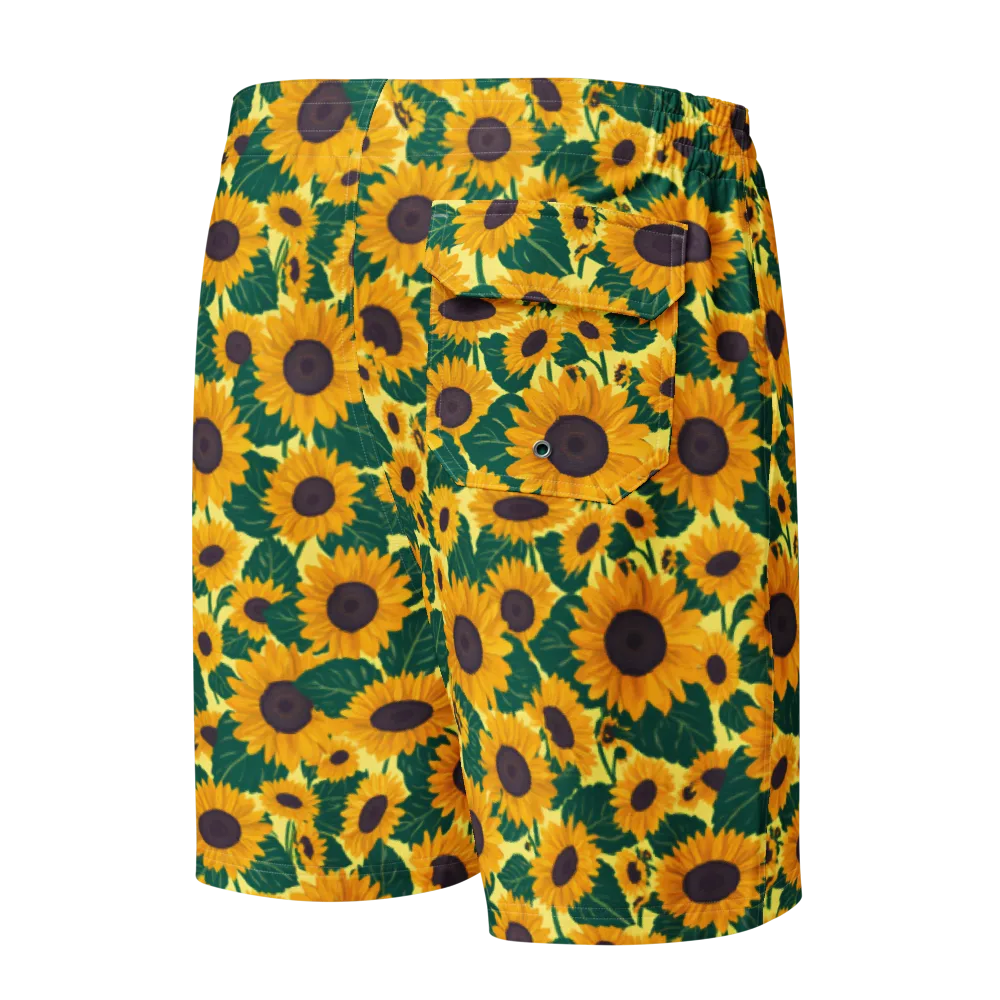 Sunlit Sunflower on Men's Board Shorts — Back