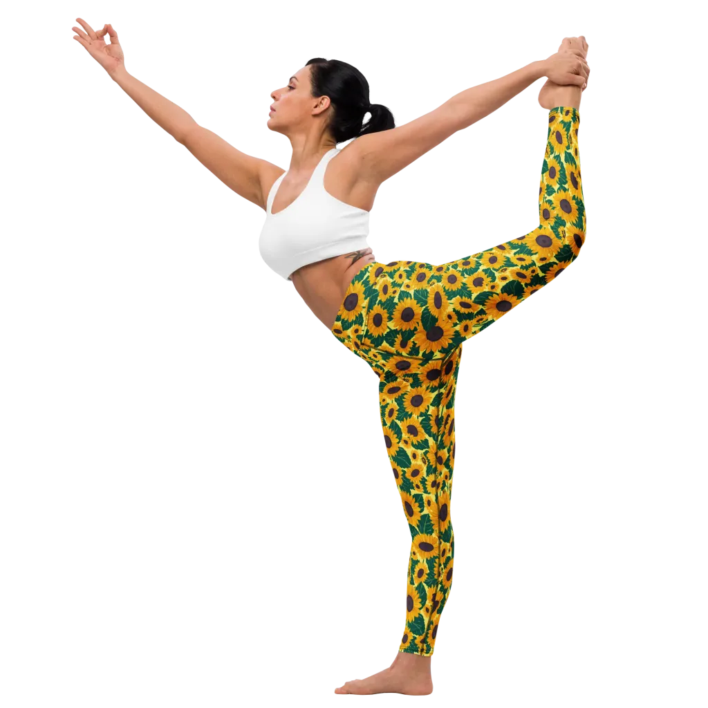 Sunlit Sunflower on Yoga Leggings — Left
