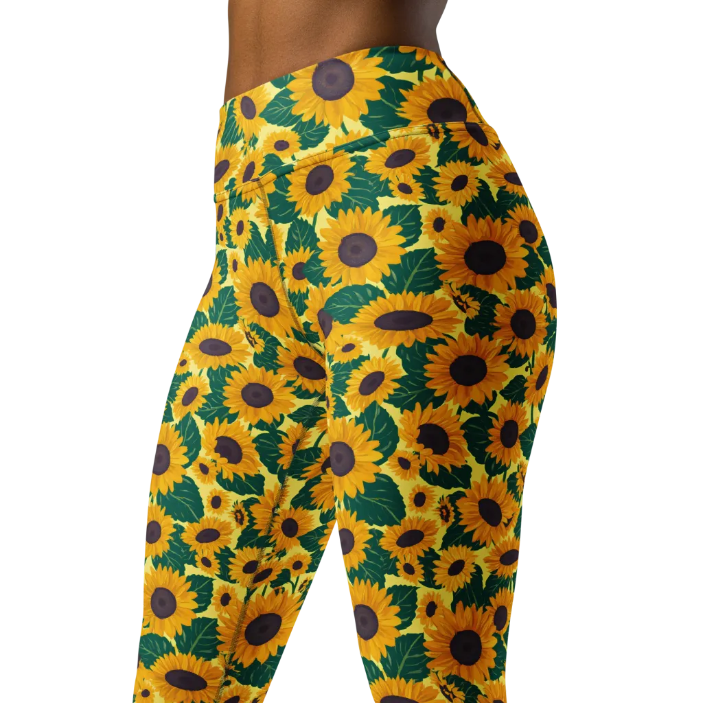 Sunlit Sunflower on Yoga Leggings — Left Front