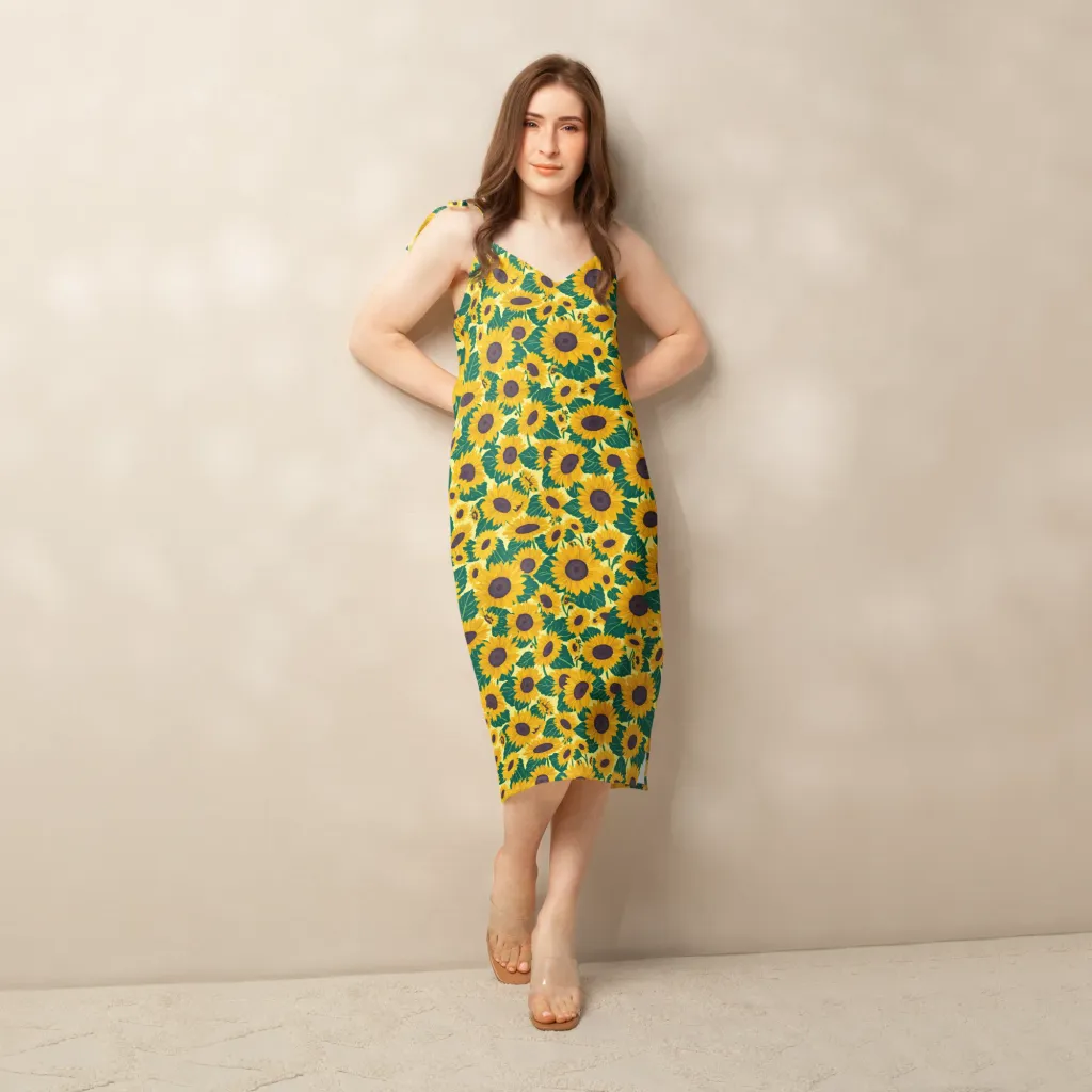Sunlit Sunflower on Slip Dress — Front