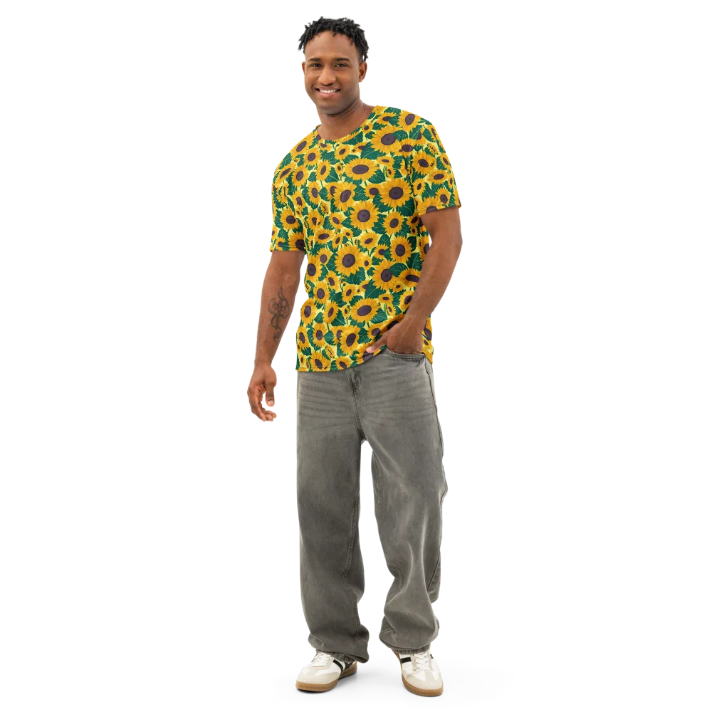 Sunlit Sunflower on Men's Cotton Crew Neck T-Shirt — Front