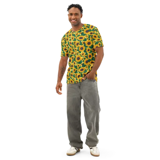 Sunlit Sunflower on Men's Cotton Crew Neck T-Shirt