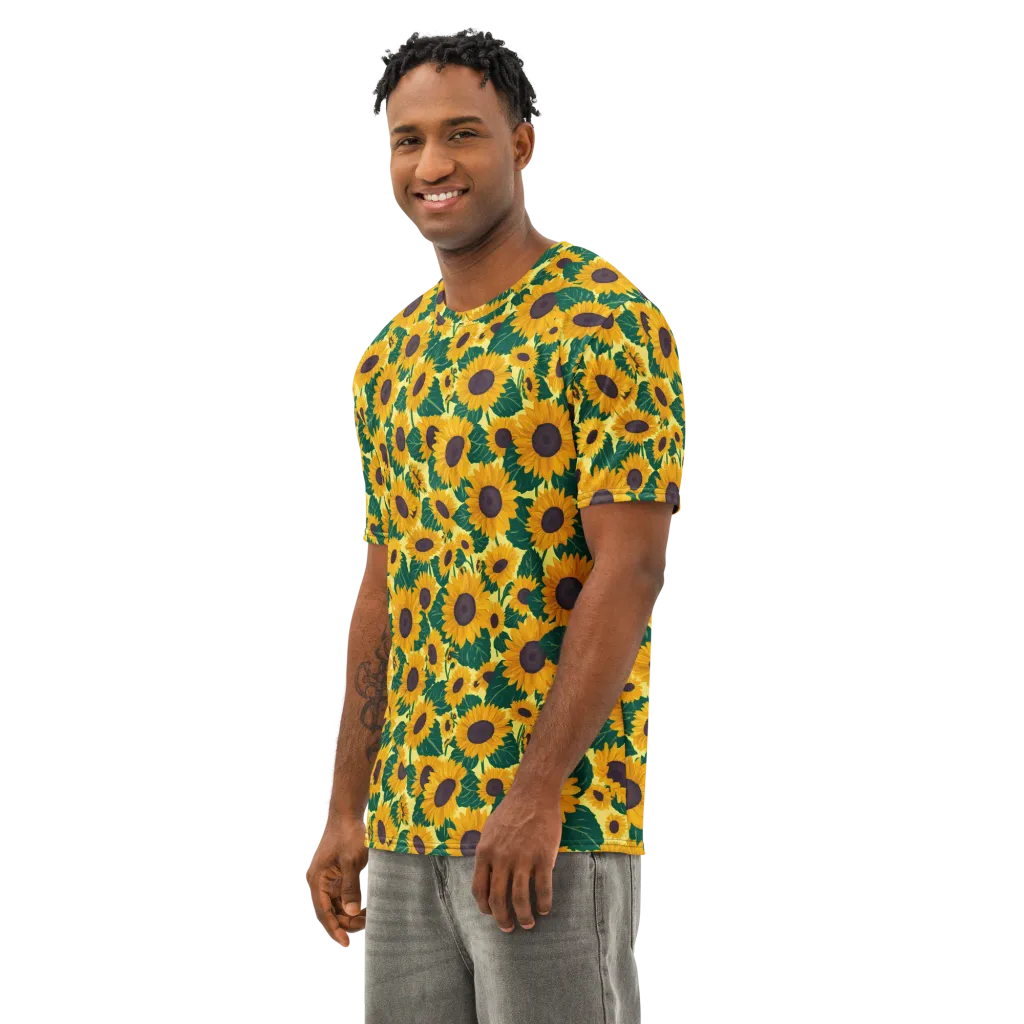 Sunlit Sunflower on Men's Cotton Crew Neck T-Shirt — Left Front